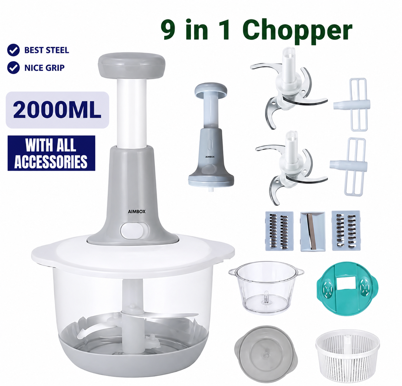 9-in-1 Vegetable Chopper, Cutter, Slicer & Grater -